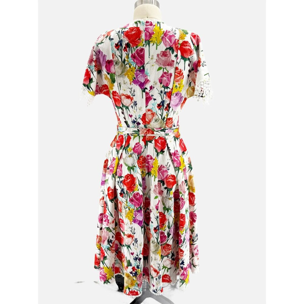 Blumarine V neck SSV Floral & Lace Trim Tea Dress 6 - Picture 6 of 14